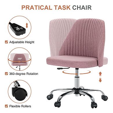 YIORTWO Modern Fabric Armless Swivel Office Chair with Wheels, Adjustable Desk Vanity Chair