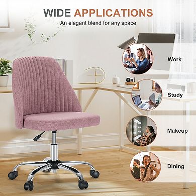 YIORTWO Modern Fabric Armless Swivel Office Chair with Wheels, Adjustable Desk Vanity Chair