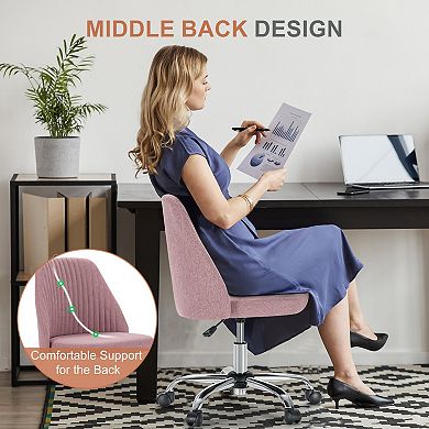 YIORTWO Modern Fabric Armless Swivel Office Chair with Wheels, Adjustable Desk Vanity Chair