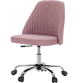 YIORTWO Modern Fabric Armless Swivel Office Chair with Wheels, Adjustable Desk Vanity Chair