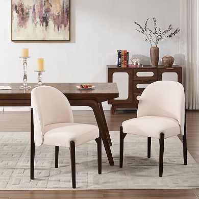 KWPZQEB Farmhouse Fabric Upholstered Dining Chairs Set of 2, Wooden Legs