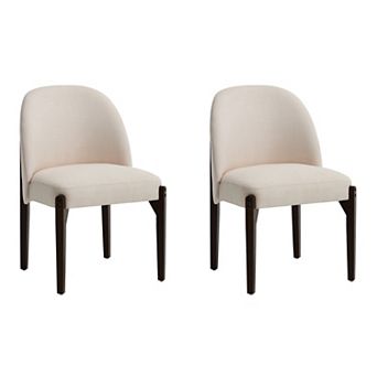 KWPZQEB Farmhouse Fabric Upholstered Dining Chairs Set of 2, Wooden Legs