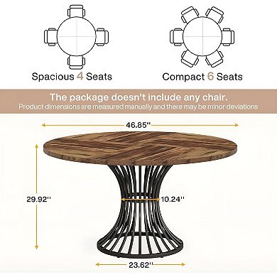 Round Conference Table for 4-6 with Metal Base and Wood Grain Top
