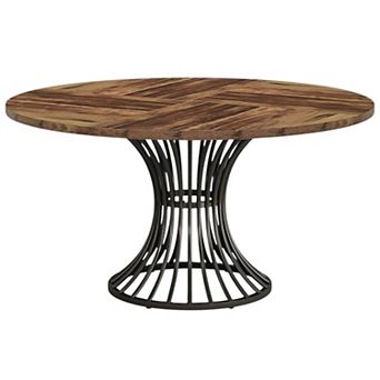 Round Conference Table for 4-6 with Metal Base and Wood Grain Top