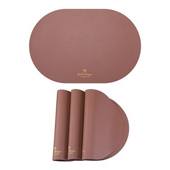 Oval Placemats Set of 4 Faux Leather Mat for Kitchen Dining Heat Resistant Table Mat 17.7x11.8 Inch