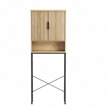 Over The Toilet Storage Cabinet with Fluted Doors & Adjustable Shelf, Tall Bathroom Organizer