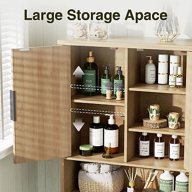 Over The Toilet Storage Cabinet with Fluted Doors & Adjustable Shelf, Tall Bathroom Organizer