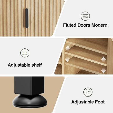 Over The Toilet Storage Cabinet with Fluted Doors & Adjustable Shelf, Tall Bathroom Organizer