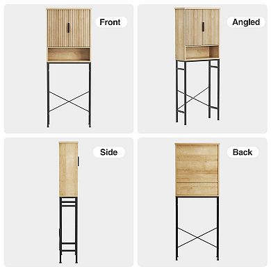 Over The Toilet Storage Cabinet with Fluted Doors & Adjustable Shelf, Tall Bathroom Organizer