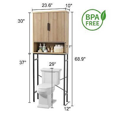 Over The Toilet Storage Cabinet with Fluted Doors & Adjustable Shelf, Tall Bathroom Organizer