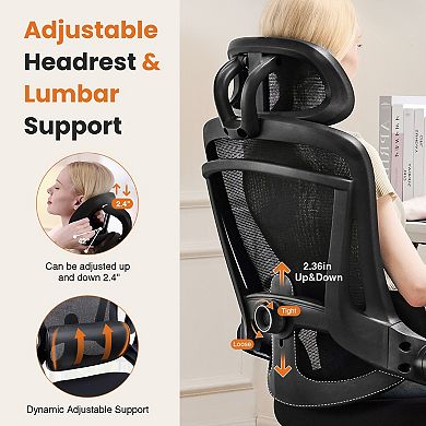 YIORTWO High Back Mesh Office Chair with Adjustable Lumbar Support & Headrest, Flip-Up Arms