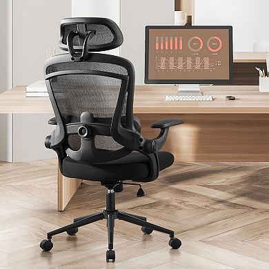 YIORTWO High Back Mesh Office Chair with Adjustable Lumbar Support & Headrest, Flip-Up Arms