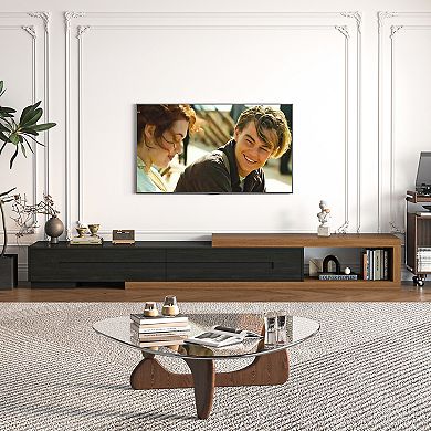 Extendable TV Stand Fireplace for large TVs, Modern Wood Entertainment Center