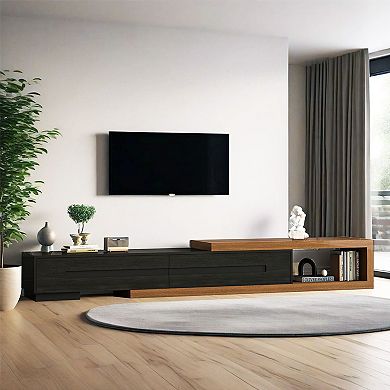 Extendable TV Stand Fireplace for large TVs, Modern Wood Entertainment Center
