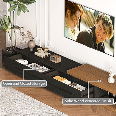 Extendable TV Stand Fireplace for large TVs, Modern Wood Entertainment Center