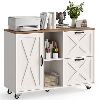 Mobile Lateral File Cabinet with 2 Drawers & Door, Office File Cabinet for A4 Size Hanging Files