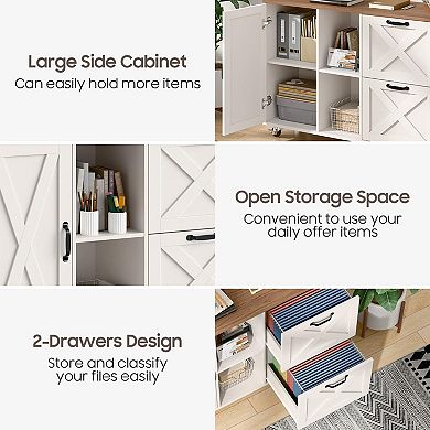 Mobile Lateral File Cabinet with 2 Drawers & Door, Office File Cabinet for A4 Size Hanging Files