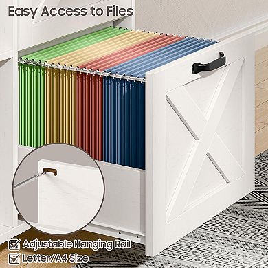 Mobile Lateral File Cabinet with 2 Drawers & Door, Office File Cabinet for A4 Size Hanging Files