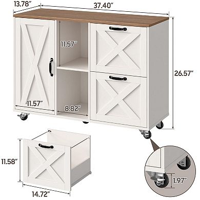 Mobile Lateral File Cabinet with 2 Drawers & Door, Office File Cabinet for A4 Size Hanging Files