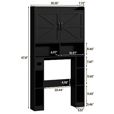 Over The Toilet Storage Cabinet with Barn Doors, Space-Saving Bathroom Organizer Rack with Shelves
