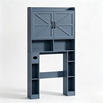 Vabches Over Toilet Storage Cabinet with Barn Doors, Farmhouse Bathroom Organizer with Towel Rack