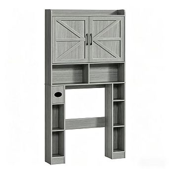 Vabches Over Toilet Storage Cabinet with Barn Doors, Farmhouse Bathroom Organizer with Towel Rack