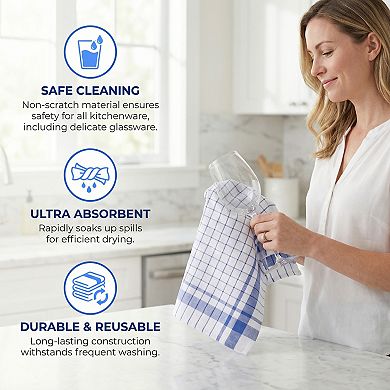 Classic Plaid Pattern Kitchen Towels, 2 Pack Absorbent Quick-Drying Cleaning Towels 16" x 28"