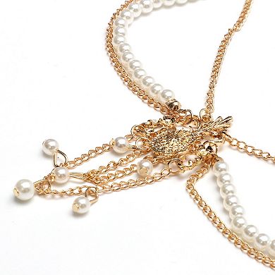 Headpiece Vintage Rhinestone Faux Pearls Head Chain Gold Tone 1 Pc