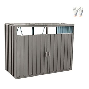 Galvanized Steel Garbage Bin Shed with Front Doors and Lifting Lids