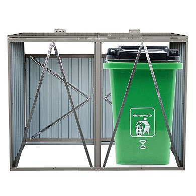 Galvanized Steel Garbage Bin Shed with Front Doors and Lifting Lids