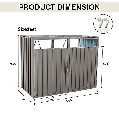 Galvanized Steel Garbage Bin Shed with Front Doors and Lifting Lids