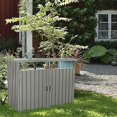 Galvanized Steel Garbage Bin Shed with Front Doors and Lifting Lids
