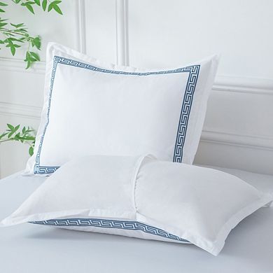 Greek Key Embroidered Cotton Duvet Cover Set, 3 Piece Bedding Set, Queen/King