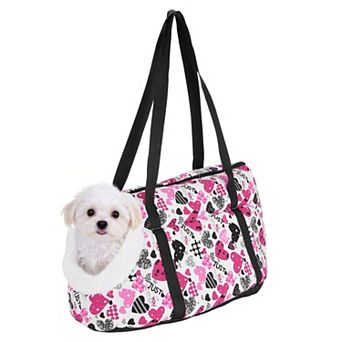 Heart Pattern Dog Purse Carriers with Crossbody Strap & Fleece Lining 1 pc