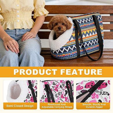 Heart Pattern Dog Purse Carriers with Crossbody Strap & Fleece Lining 1Pc