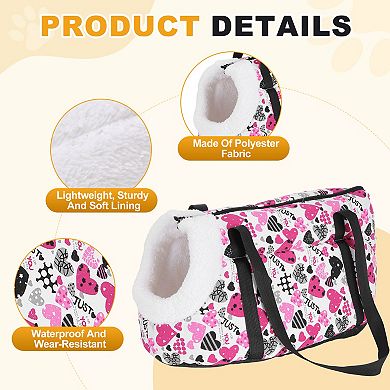 Heart Pattern Dog Purse Carriers with Crossbody Strap & Fleece Lining 1Pc