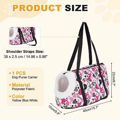 Heart Pattern Dog Purse Carriers with Crossbody Strap & Fleece Lining 1Pc