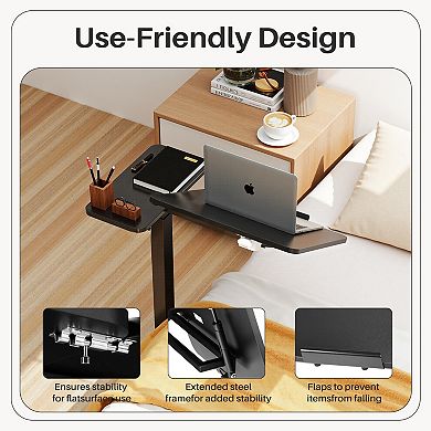 YIORTWO Adjustable Overbed Table with Wheels, Mobile Laptop Desk with Tilting Top