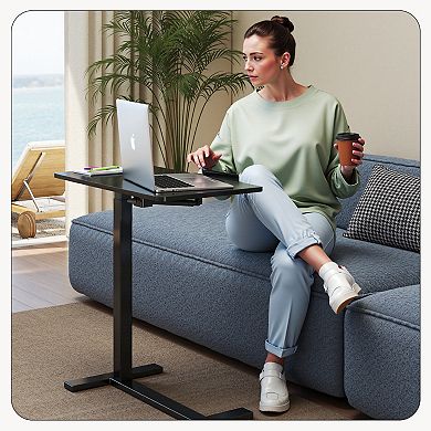 YIORTWO Adjustable Overbed Table with Wheels, Mobile Laptop Desk with Tilting Top