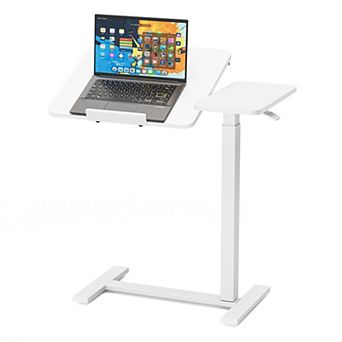 YIORTWO Adjustable Overbed Table with Wheels, Mobile Laptop Desk with Tilting Top