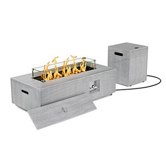 42" Rectangular Propane Fire Pit Table 50,000 BTU Fireplace Table with Wind Guard（Grey）