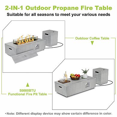 42" Rectangular Propane Fire Pit Table 50,000 BTU Fireplace Table with Wind Guard（Grey）