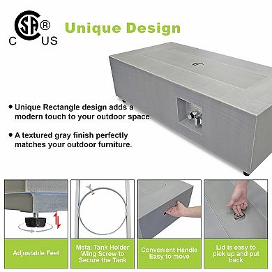 42" Rectangular Propane Fire Pit Table 50,000 BTU Fireplace Table with Wind Guard（Grey）