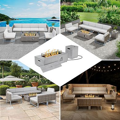 42" Rectangular Propane Fire Pit Table 50,000 BTU Fireplace Table with Wind Guard（Grey）
