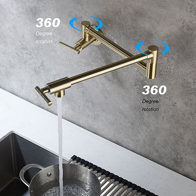 Kitchen Wall Pot Filler with Dual Handles, Swivel Spout, and Space-Saving Retractable Design