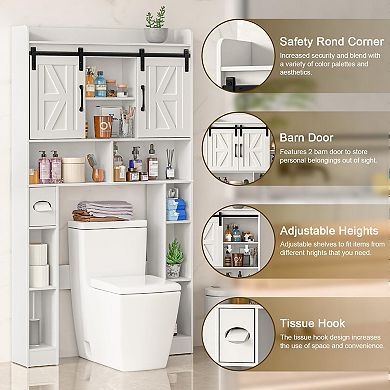 Over The Toilet Storage Cabinet with Sliding Doors, Space-Saving Home Bathroom Organizer Rack