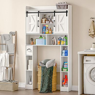 Over The Toilet Storage Cabinet with Sliding Doors, Space-Saving Home Bathroom Organizer Rack