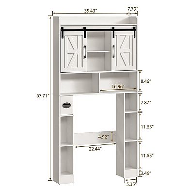 Over The Toilet Storage Cabinet with Sliding Doors, Space-Saving Home Bathroom Organizer Rack