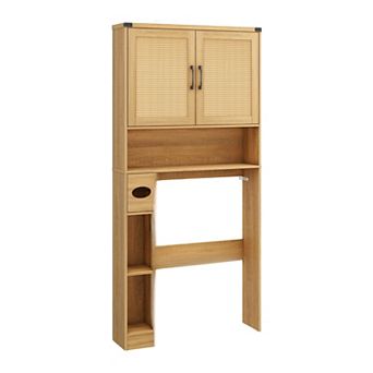 Over The Toilet Storage Cabinet, Farmhouse Rattan Over Toilet Storage Cabinet with 2 Barn Doors