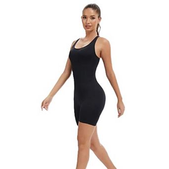 Women Seamless Cross-Back Design Jumpsuit Contrasting Color Straps One-Piece Shorts